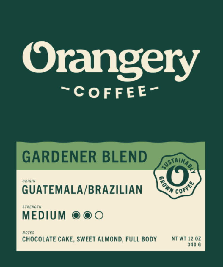 A graphic showcasing Orangery Coffee's Gardener Blend