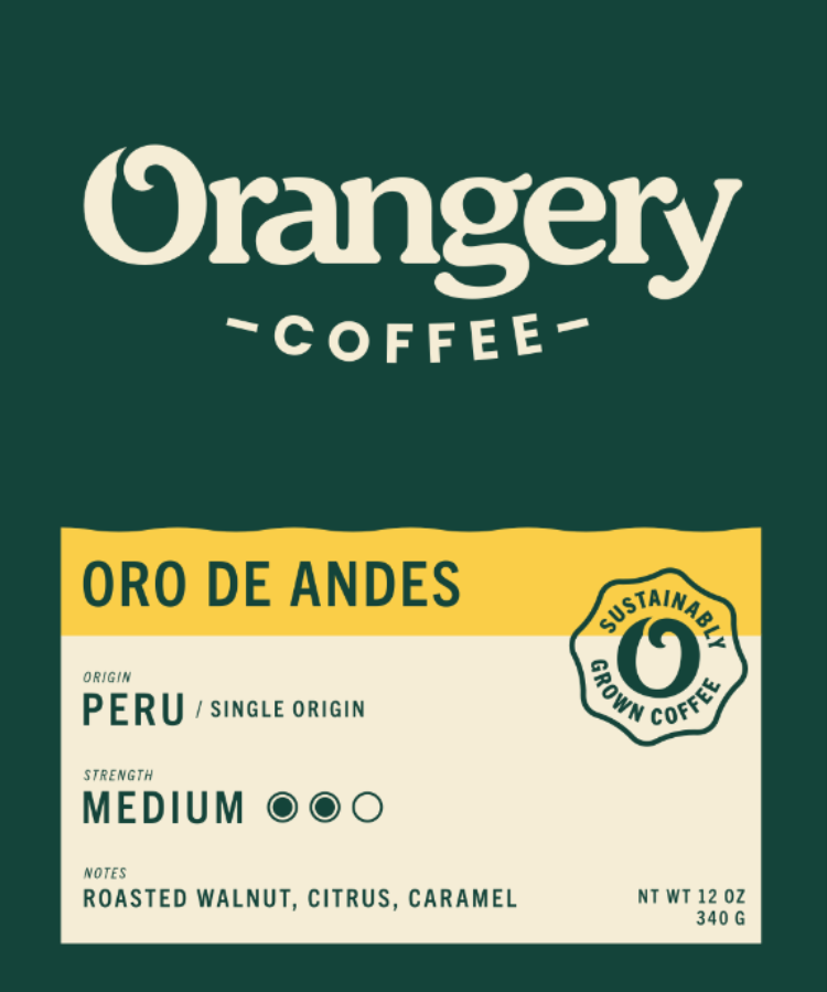 A graphic showcasing Orangery Coffee's Oro de Andes single origin product